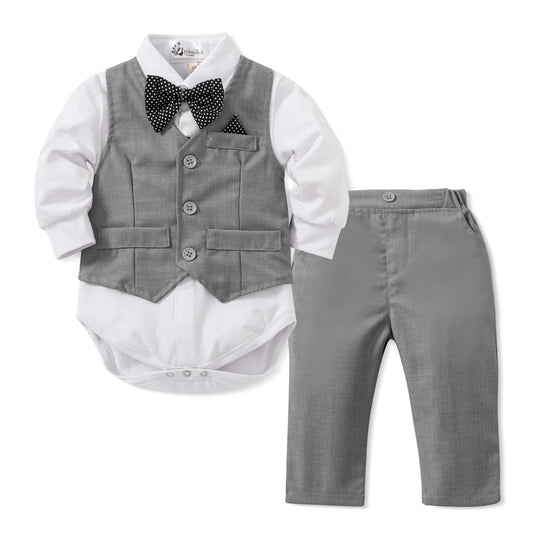Tenue Gentleman Bébé Garçon – Ensemble Habillé (Chemise + Gilet + Pantalon) 0–24 Mois