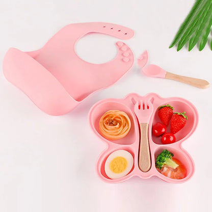Pack Repas Bébé Zéro Dégât – Assiette Silicone Antidérapante + Bavoir | Spécial Parents