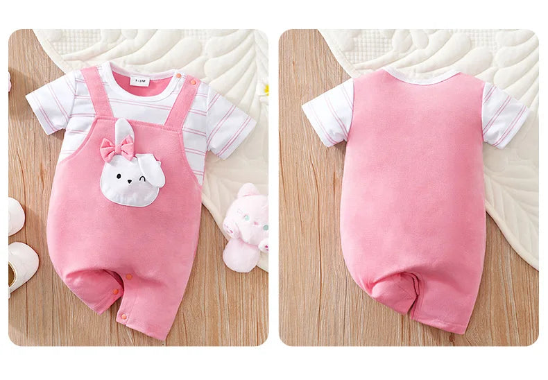 Tenue bébé été – Combinaison rose lapin, confortable et adorable