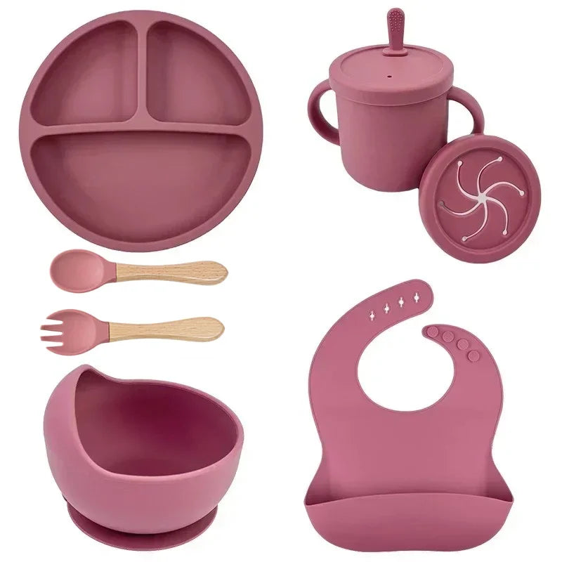 Ensemble repas enfant en silicone alimentaire – Assiette, bol, tasse & accessoires
