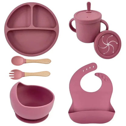 Ensemble repas enfant en silicone alimentaire – Assiette, bol, tasse & accessoires