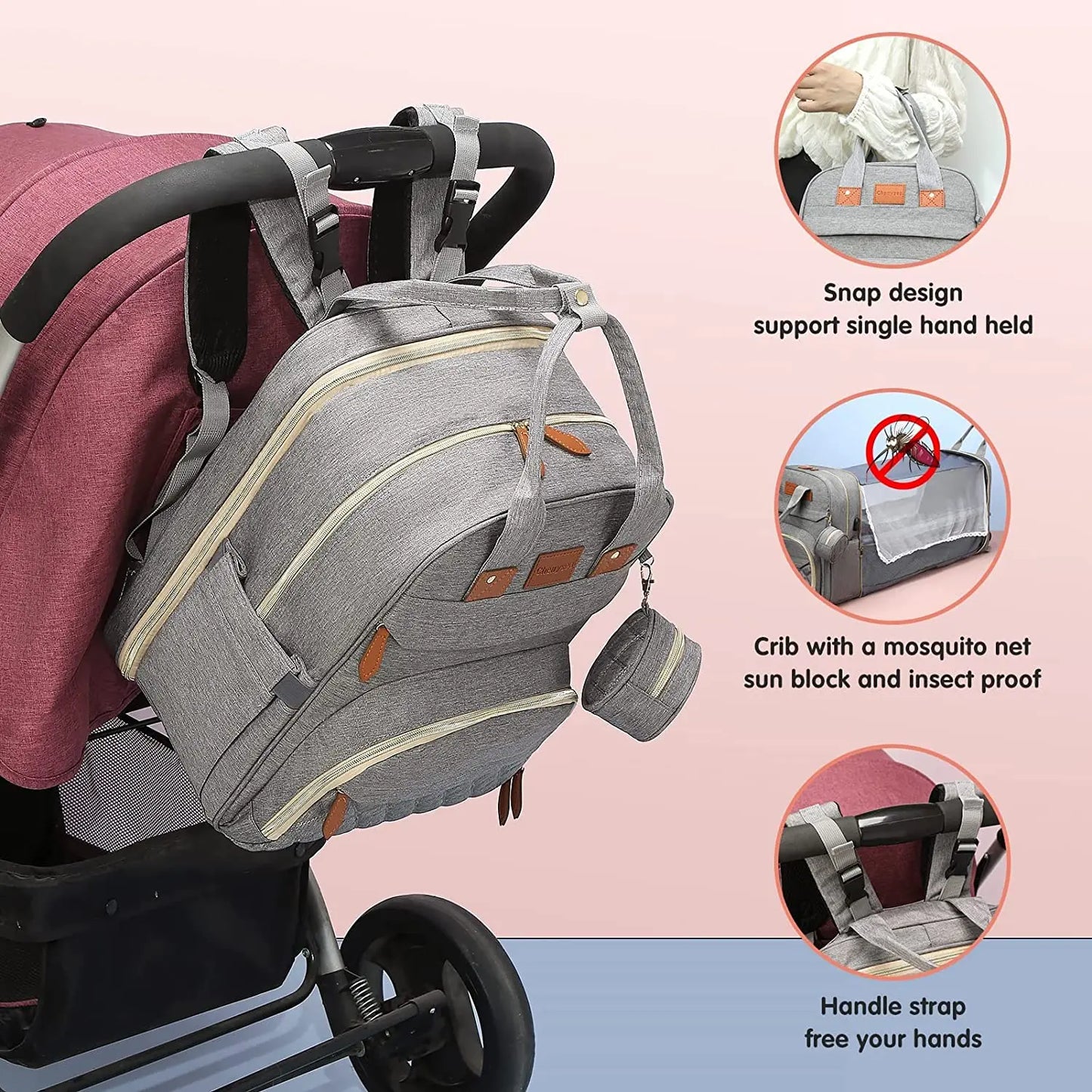 Sac à Langer 3 en 1 avec Lit Bébé Pliable – Sac à Dos Multifonction Grande Capacité