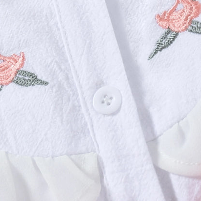 Robe Fille Brodée avec Nœud – Rose & Blanc, Look Fête (4–6 ans)