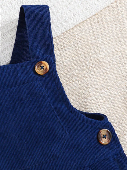 Ensemble Bébé Automne-Hiver en Velours Côtelé – Chemise à Manches Longues & Salopette