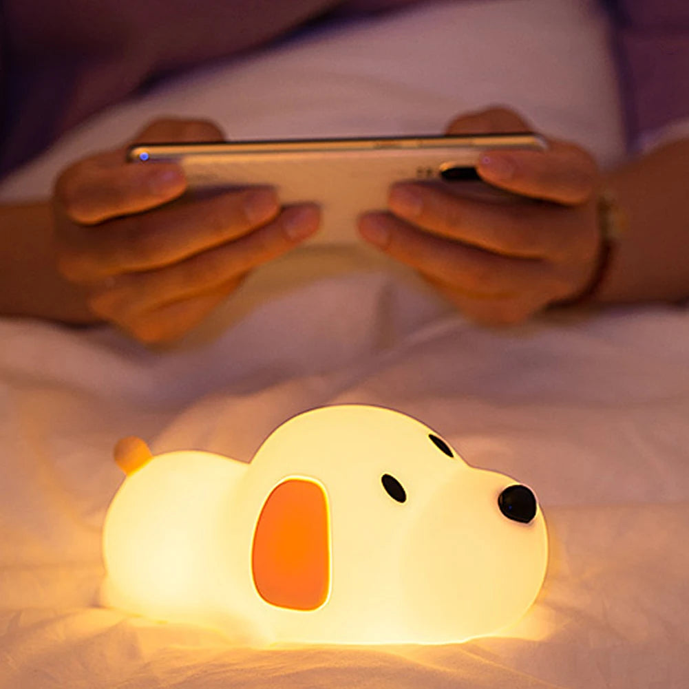Veilleuse Chiot Bébé Silicone Tactile – Lampe Nuit Apaisante Rechargeable