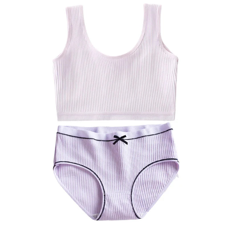 Ensemble de culottes et soutiens-gorge en coton pour filles adolescentes, soutien-gorge d'entraînement en coton, ensemble de culottes, soutien-gorge de sport solide pour enfants, sous-vêtements