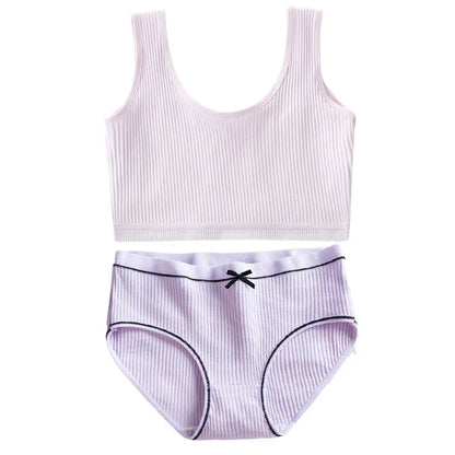 Ensemble de culottes et soutiens-gorge en coton pour filles adolescentes, soutien-gorge d'entraînement en coton, ensemble de culottes, soutien-gorge de sport solide pour enfants, sous-vêtements