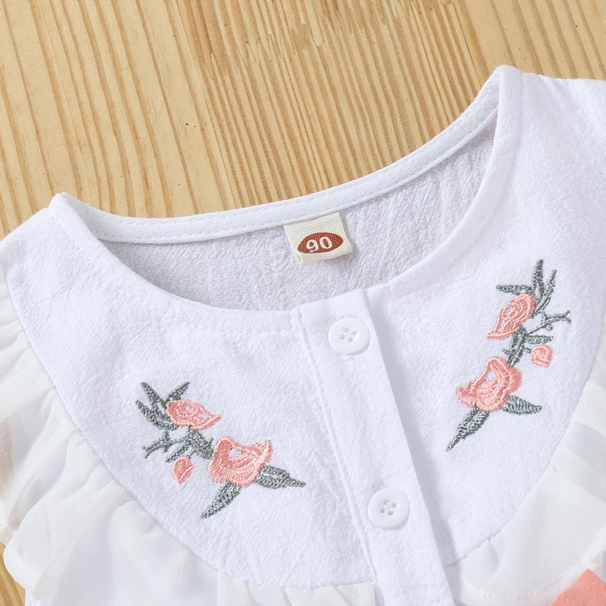 Robe Fille Brodée avec Nœud – Rose & Blanc, Look Fête (4–6 ans)