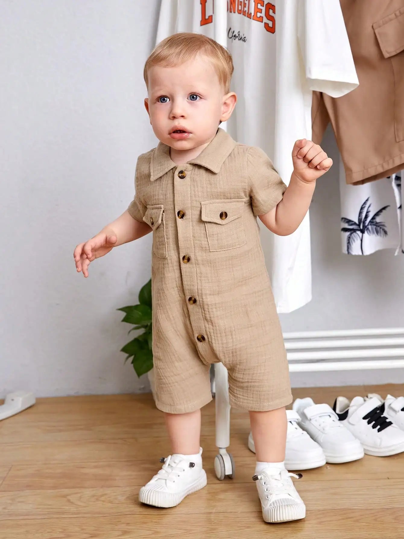Ensemble Bébé Garçon Chic Été – Barboteuse Chemise en Coton Doux (3 à 24 mois)