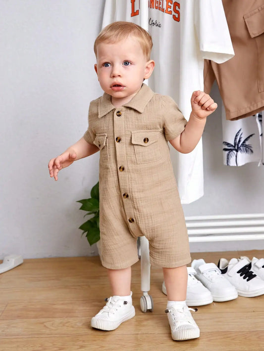 Ensemble Bébé Garçon Chic Été – Barboteuse Chemise en Coton Doux (3 à 24 mois)