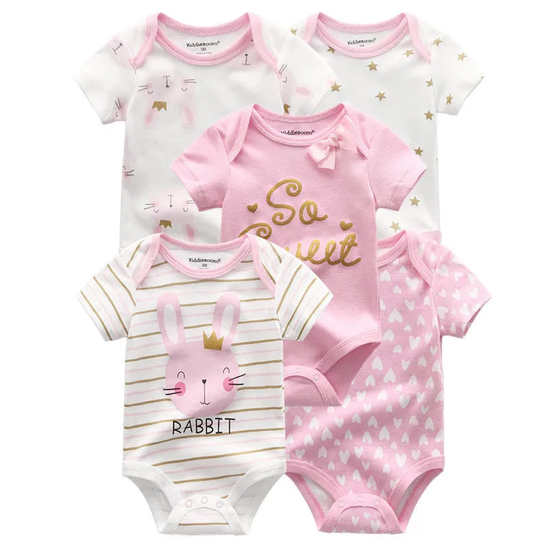 Lot de 5 bodys bébé – 100 % coton, manches courtes, confort quatre saisons