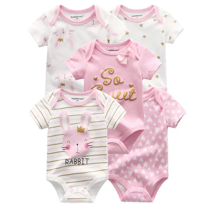 Lot de 5 bodys bébé – 100 % coton, manches courtes, confort quatre saisons