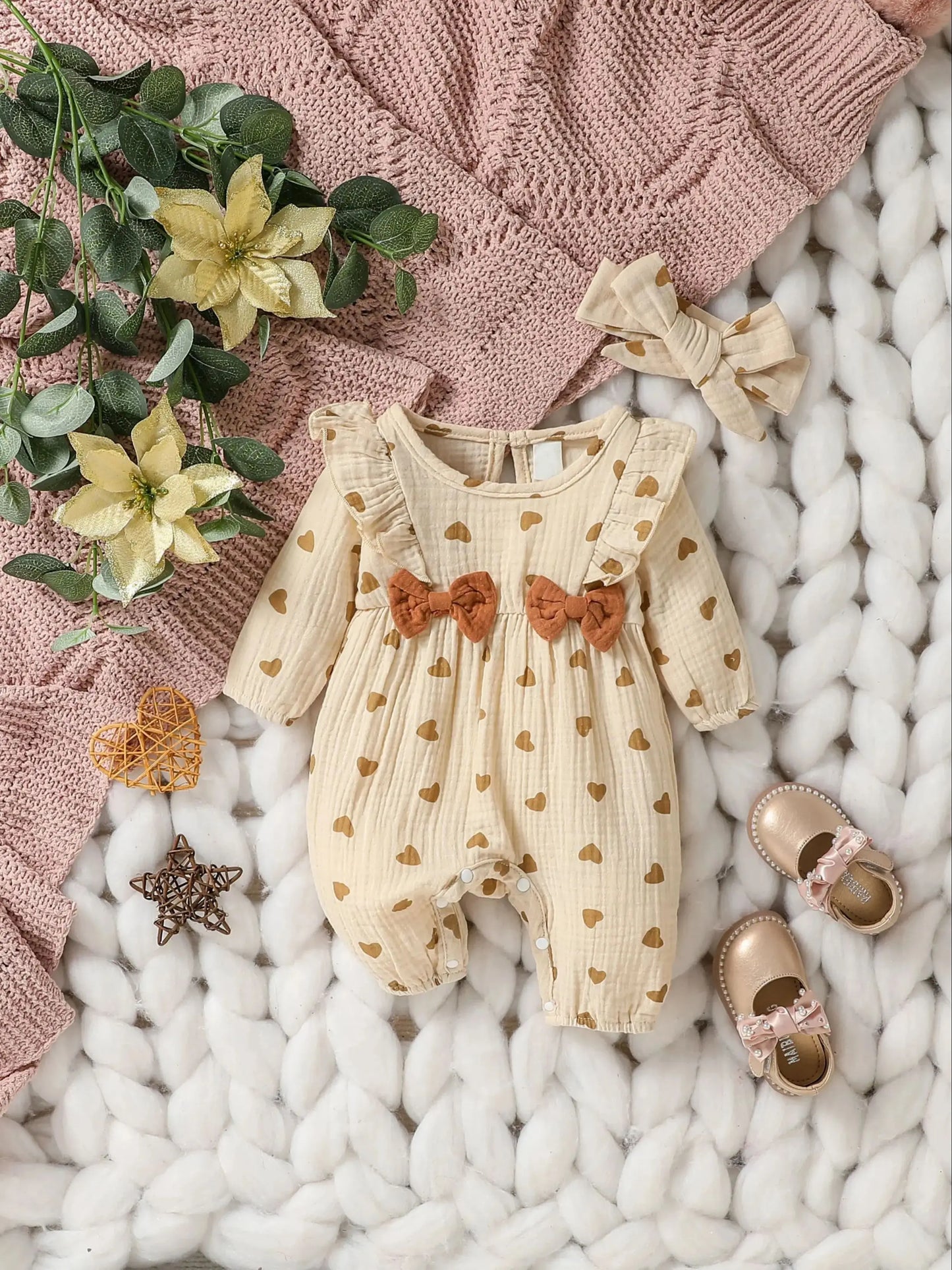 Combinaison Bébé Fille en Coton avec Nœud – Douce & Élégante