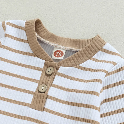 Ensemble bébé garçon automne 2 pièces – Barboteuse rayée & pantalon confortable (0 à 24 mois)