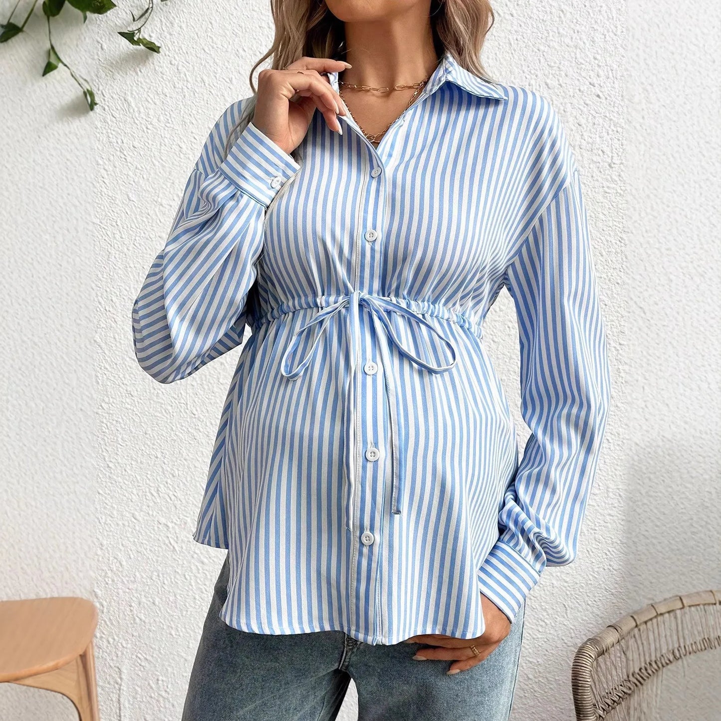 Chemise de maternité élégante à rayures – Haut grossesse chic et confortable avec ceinture | Collection Maman