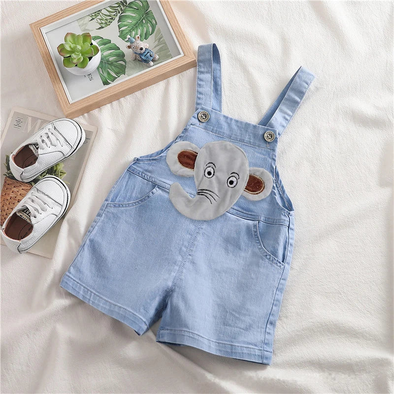 Salopette bébé garçon en jean – Barboteuse d’été douce avec motif animal (9–36 mois)