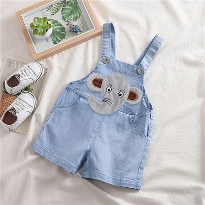 Salopette bébé garçon en jean – Barboteuse d’été douce avec motif animal (9–36 mois)