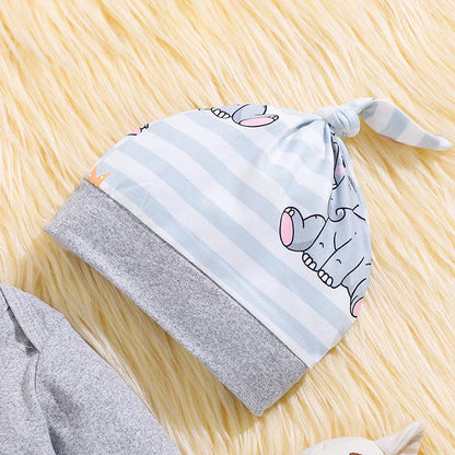 Ensemble bébé automne 2 pièces – Barboteuse imprimée manches longues & bonnet assorti (0 à 24 mois)