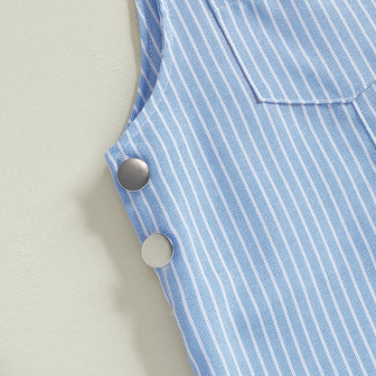 Barboteuse d'été pour bébés garçons et filles de 0 à 3 ans, salopette imprimée à rayures, salopette décontractée sans manches, boutons, short, tenues à la mode