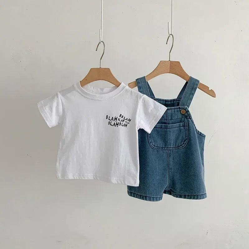 Ensemble bébé été 2 pièces – T-shirt en coton & salopette pantalon décontractée (0 à 3 ans)
