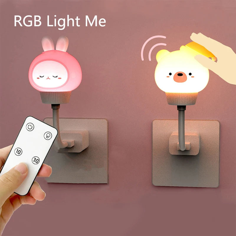 USB dessin animé mignon veilleuse avec télécommande bébés chambre décorative alimentation lumière chevet Tabe lampe cadeaux de noël pour les enfants