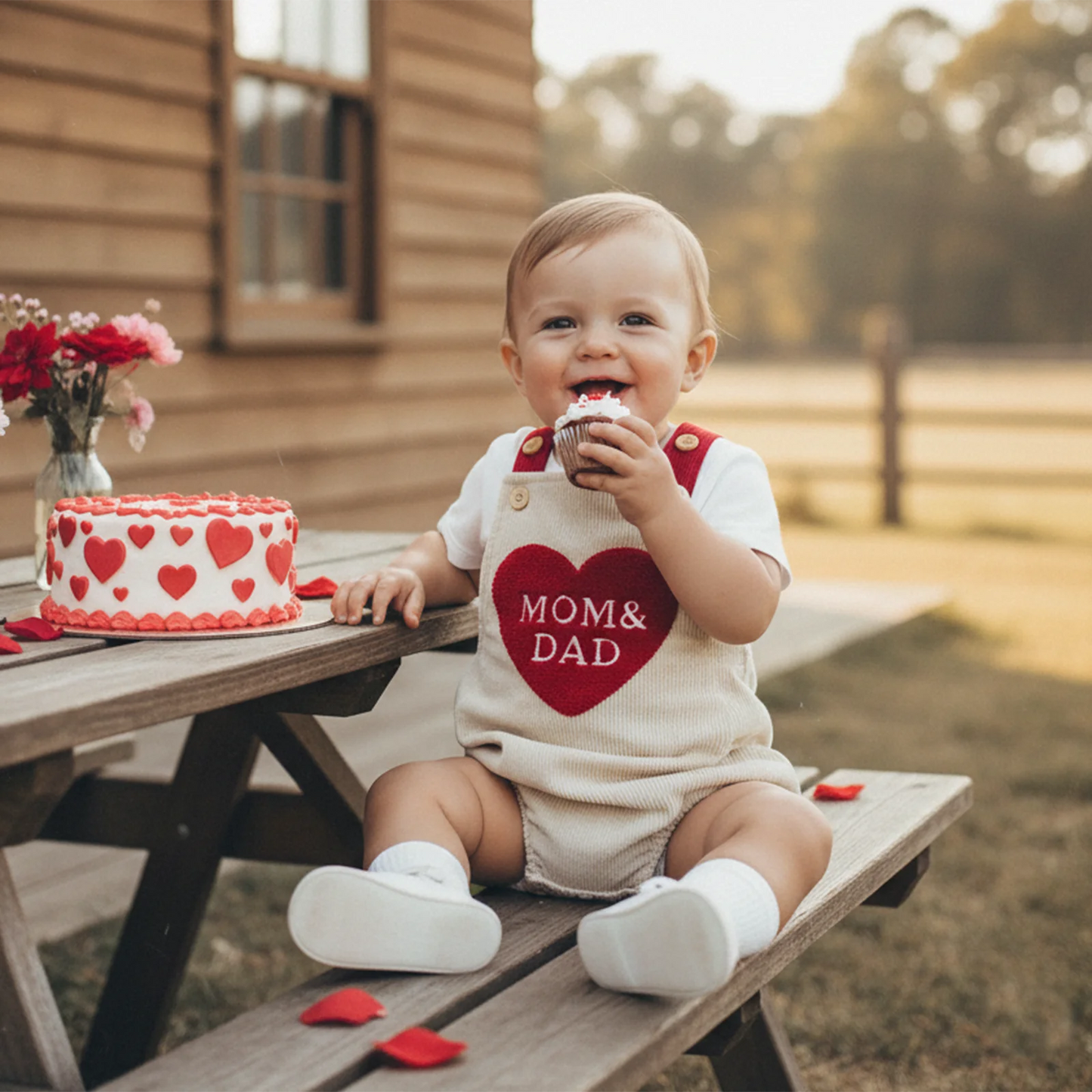 Barboteuse Bébé Saint-Valentin – “Mom & Dad” (Fille & Garçon)