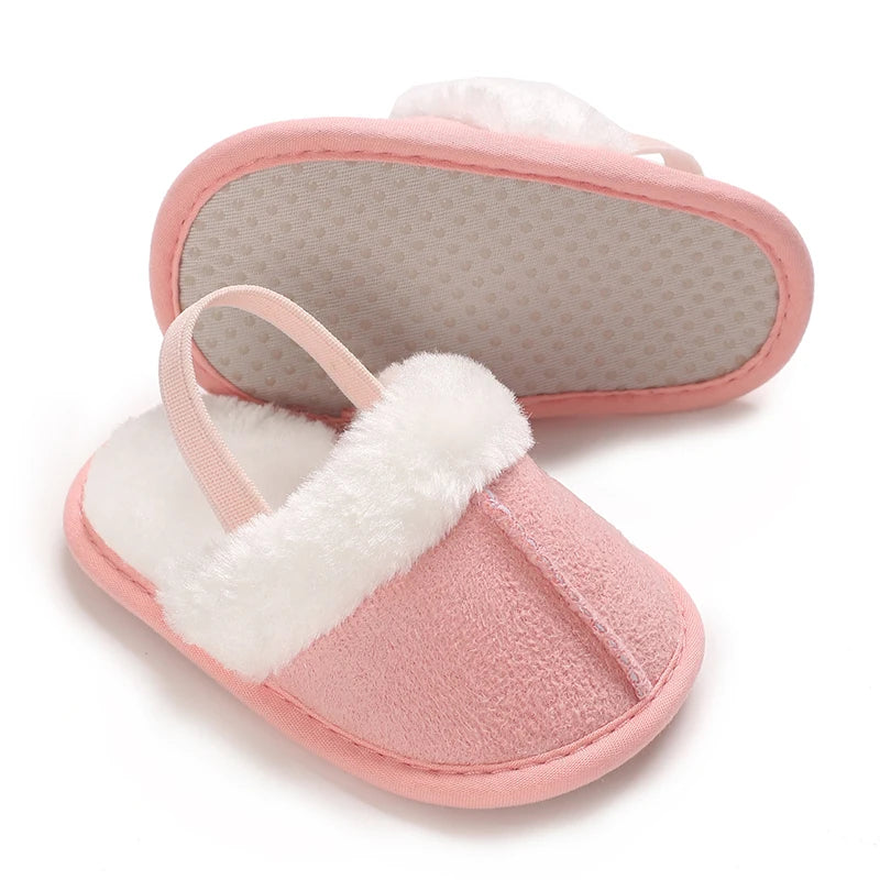 Pantoufles bébé coton doublées – Chaudes & confortables – Semelle douce (0–18 mois)
