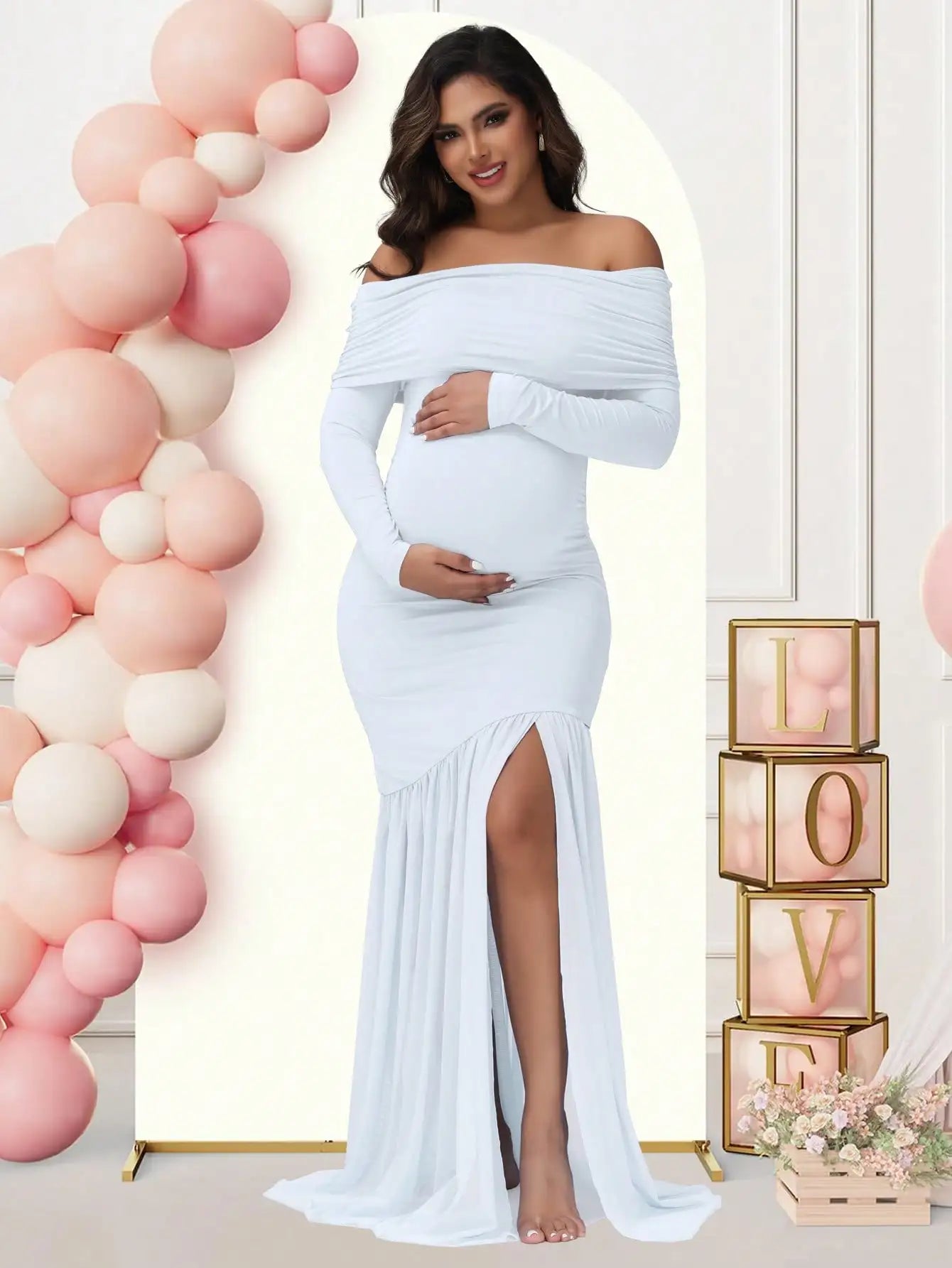 Robe Maternité Longue Élégance Royale – Séance Photo & Baby Shower