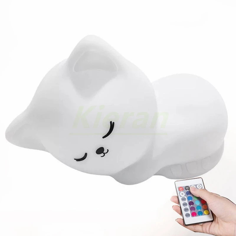 Veilleuse bébé chat en silicone tactile rechargeable – Lampe de nuit douce multicolore