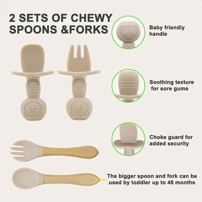 Ensemble repas bébé personnalisé en silicone – Assiette, bol, tasse & accessoires