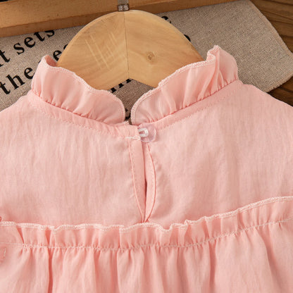 Robe d’été bébé fille rose – Mousseline légère style coréen avec nœud floral