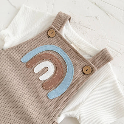 Ensemble bébé été salopette gaufrée arc-en-ciel – T-shirt + barboteuse