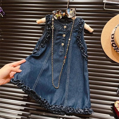 Robe en Jean Fille – Denim Chic à Boutons (4–6 ans)