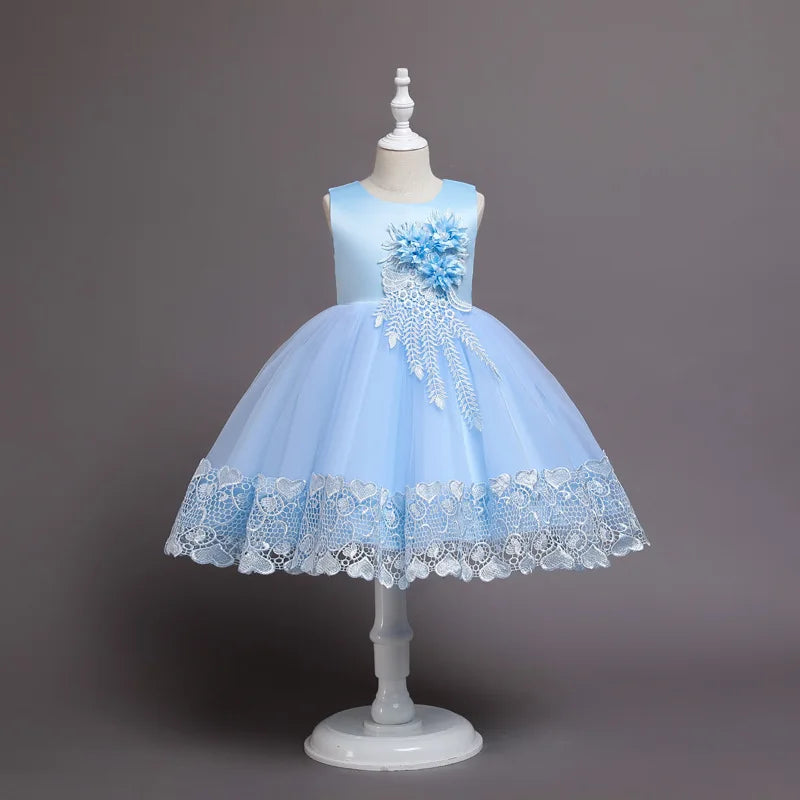 Robe de Princesse en Dentelle & Fleurs – Cérémonie Élégante pour Fille