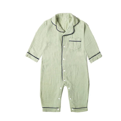 Barboteuse Bébé en Gaze à Manches Longues – Pyjama Doux Nouveau-Né