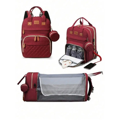 Sac à Langer 3 en 1 avec Lit Bébé Pliable – Sac à Dos Multifonction Grande Capacité