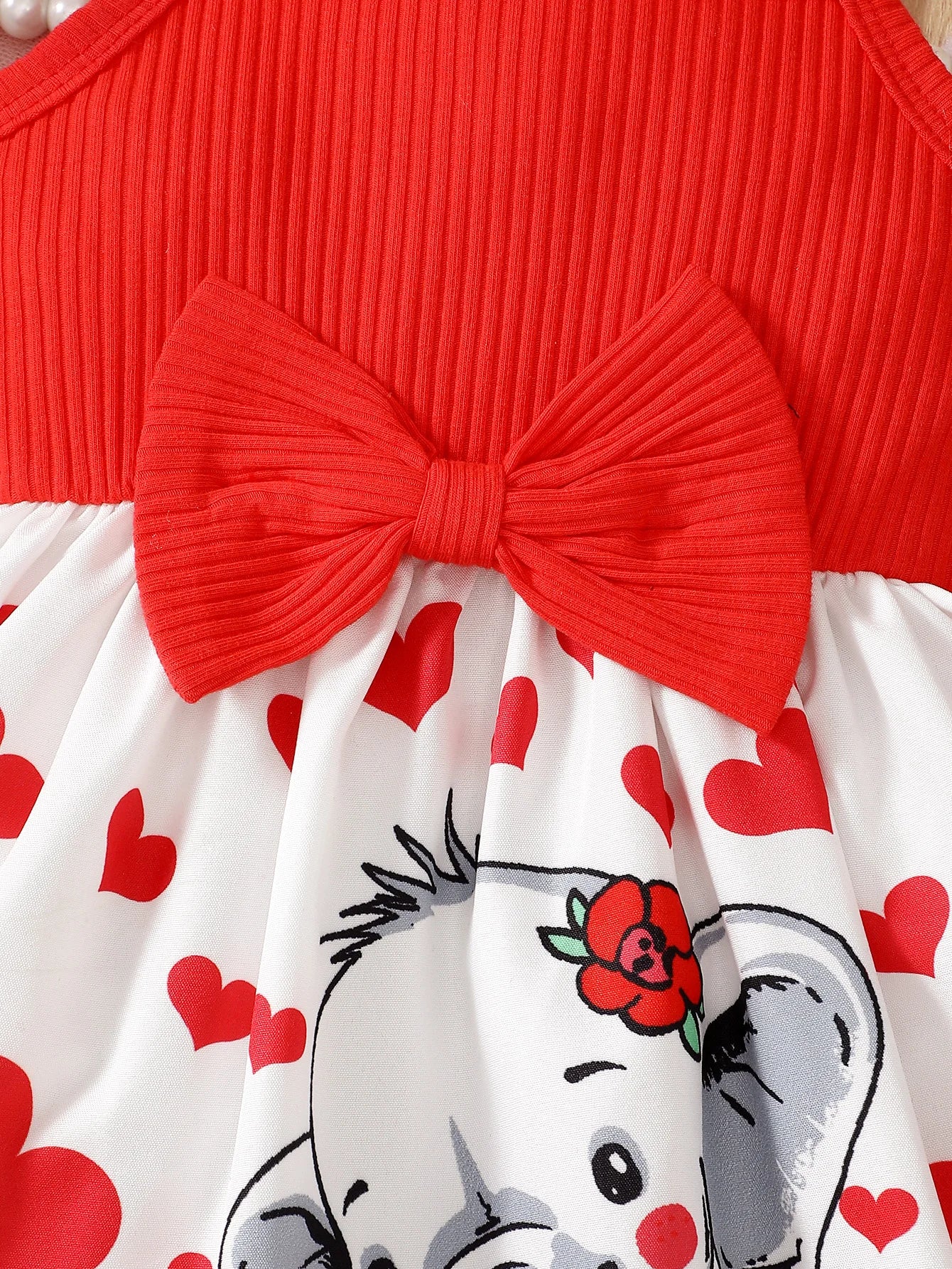 Robe d’été bébé fille à bretelles – Motif cœur et éléphant mignon