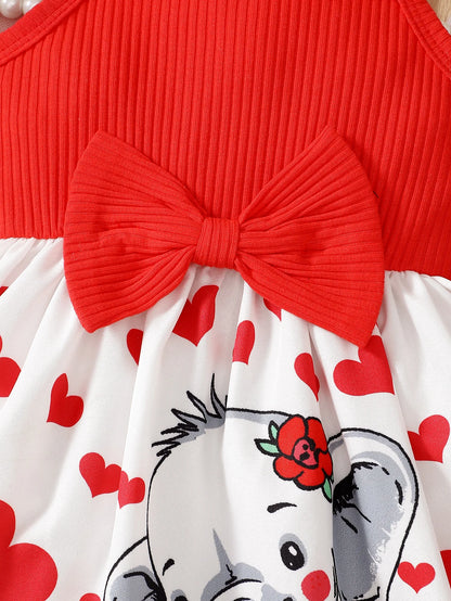 Robe d’été bébé fille à bretelles – Motif cœur et éléphant mignon