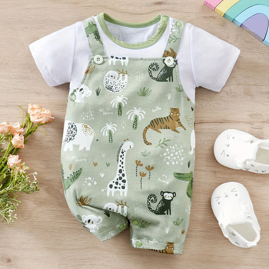 Ensemble Bébé Safari – Barboteuse Salopette + Body (0–12 mois)