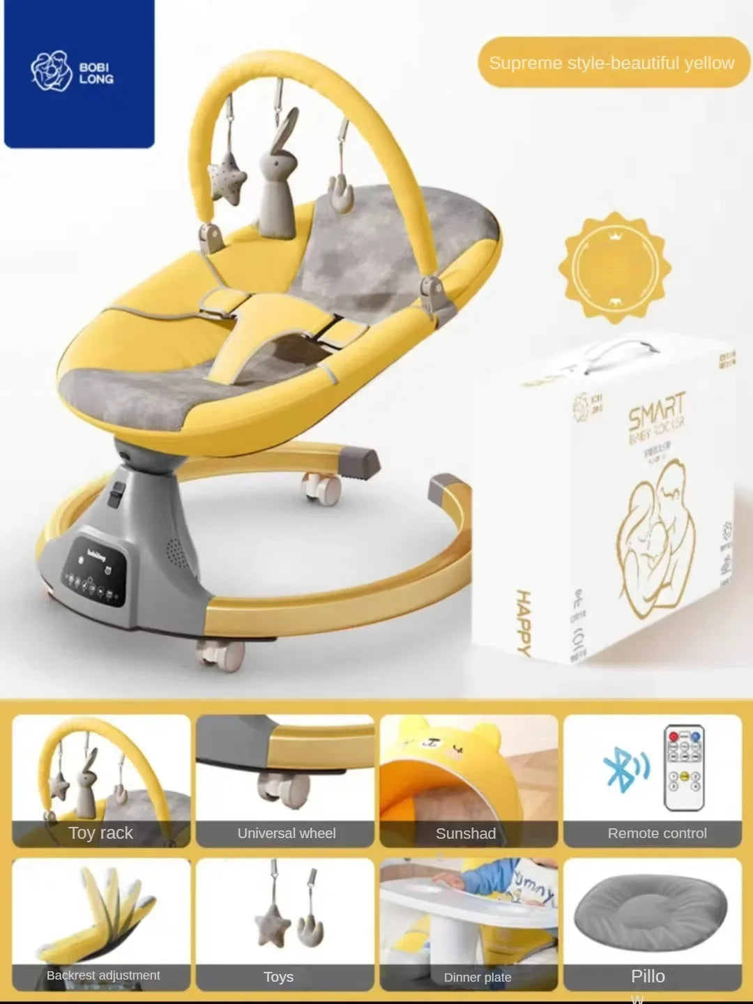 Chaise à bascule électrique apaisante pour bébé – Berceau multifonctionnel 0-36 mois | Les Petits Trésors Boutique