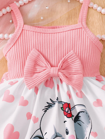 Robe d’été bébé fille à bretelles – Motif cœur et éléphant mignon