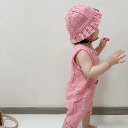 Ensemble Bébé Été 2 Pièces – Combinaison en Coton avec Bonnet