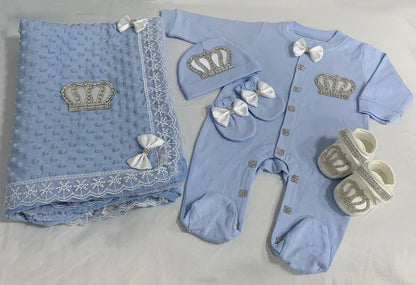 Coffret naissance luxe bébé – Ensemble “Prince & Princesse” sortie d’hôpital en coton brodé (cadeau nouveau-né)