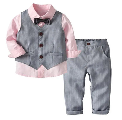 Ensemble de vêtements formels rayés pour garçons, blazers, pantalons en émail pour bébé, olympiques de mariage pour enfants, olympiques de fête
