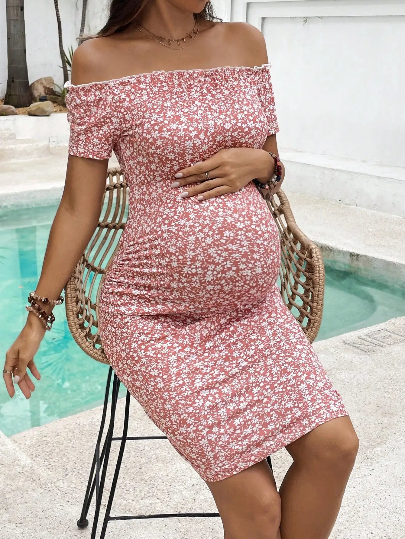 Robe de Maternité Élégante Fleurie – Style Coréen Chic pour Future Maman