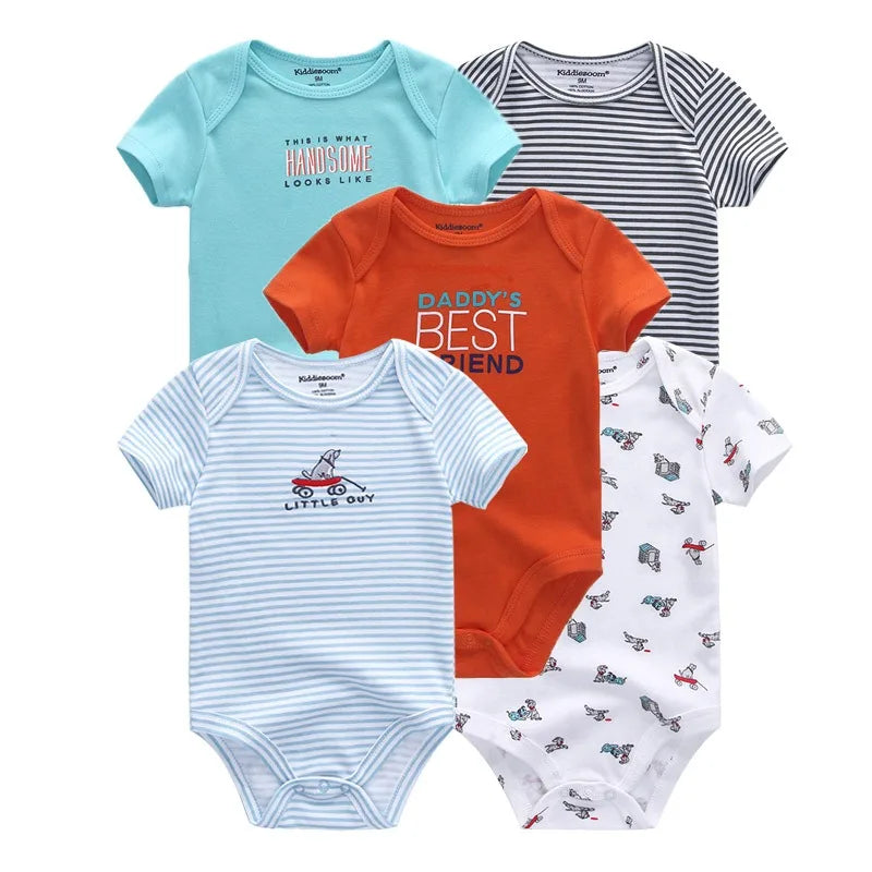 Lot de 5 bodys bébé – 100 % coton, manches courtes, confort quatre saisons