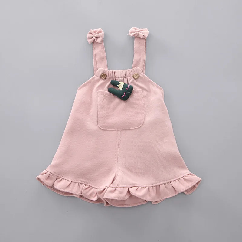 Ensemble Bébé Fille 2 Pièces – T-shirt Volants + Salopette Short Rose (0–12 mois)
