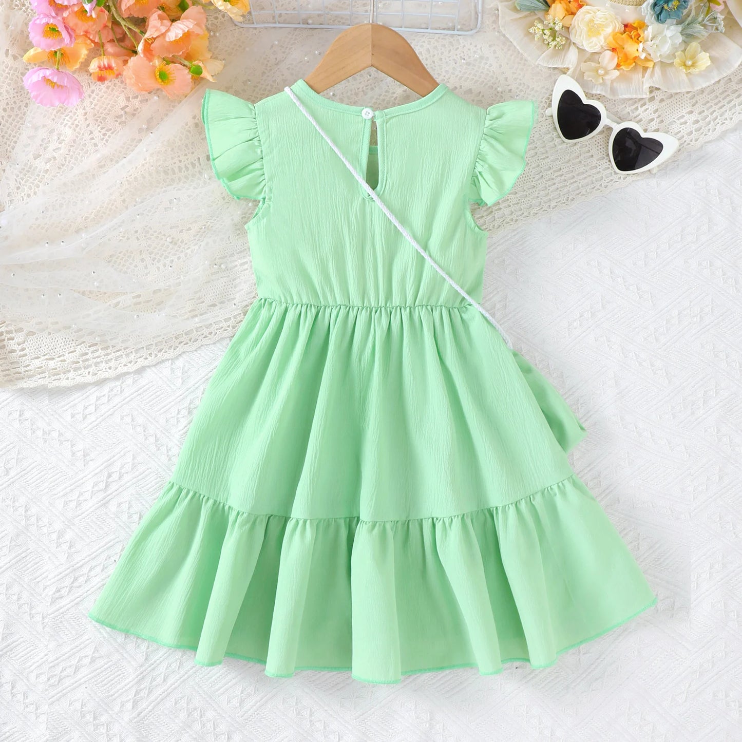 Robe Menthe Fleurie + Mini Sac – Tenue Princesse (Fille)