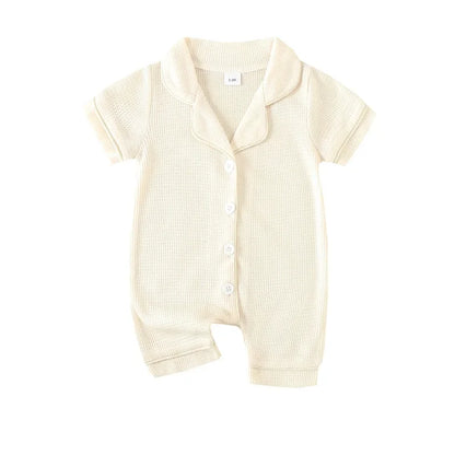 Barboteuse bébé unisexe à manches courtes – Pyjama confortable (0–24 mois)