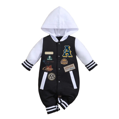 IURNXB bébé garçons filles barboteuse à capuche Baseball à manches longues infantile Onesie tenues de plage nouveau-né sweat vêtements combinaison 0-18M